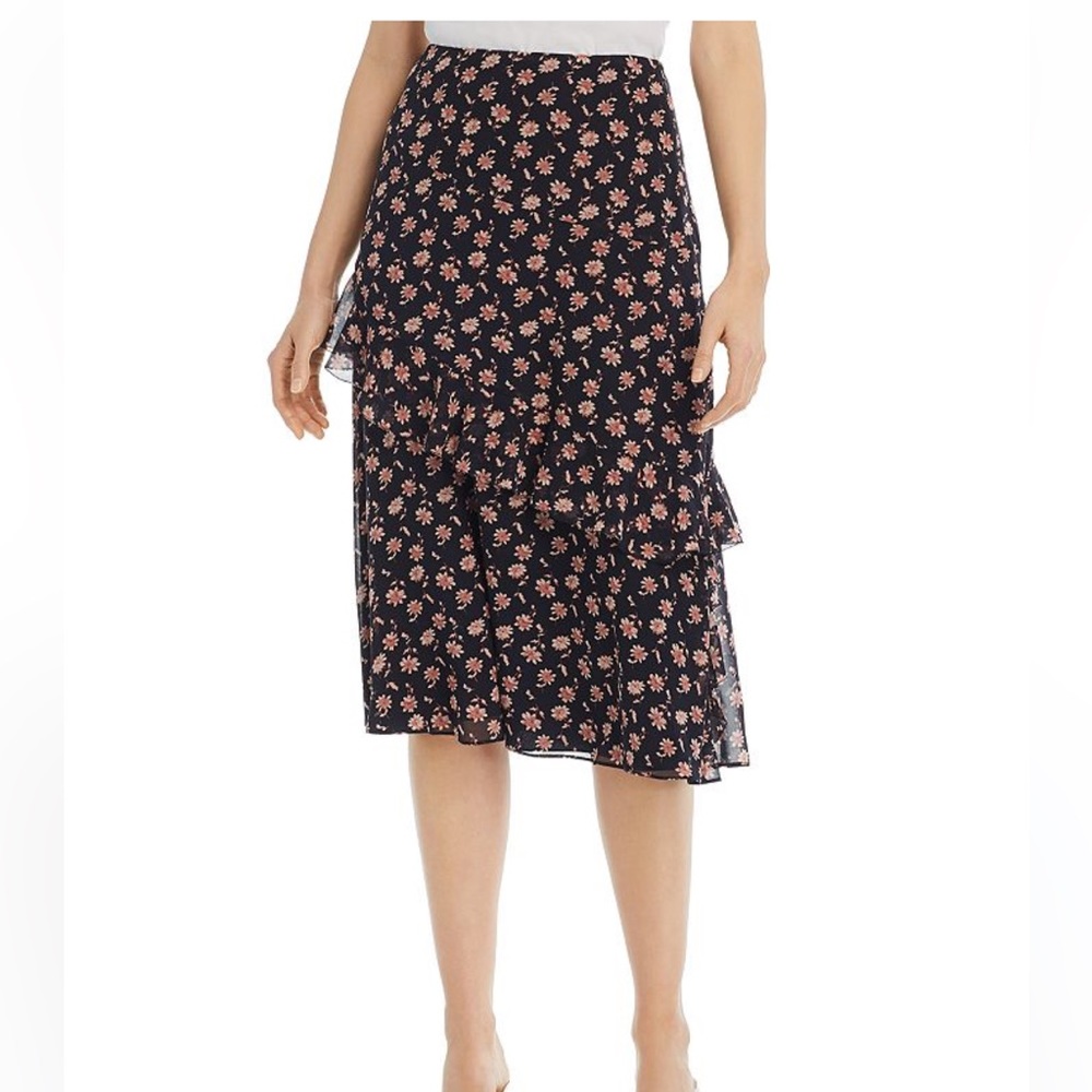 Joie Blue Langlee Floral Print Silk Midi Skirt